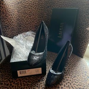 NIB Ralph Lauren black sequenced dress heels size 8.5